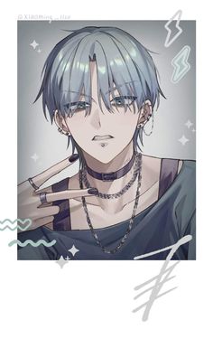 an anime character with blue hair and piercings