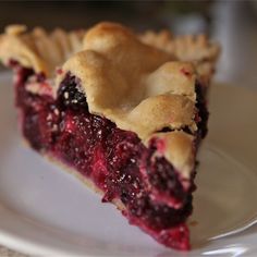 a piece of pie sitting on top of a white plate