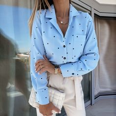 Pocket Blouse, Polka Dot Shirt, Women Blouse, Business Outfit, Polka Dot Blouse, Collar Top, Collar Blouse, Tops Fall, Komplette Outfits