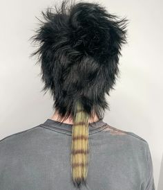 Racoon Tail Hair Curly, Rattail Mullet, Mullet With Rat Tail Braids, Scene Mullet, Rat Tails Hair, Punk Hair Long, Rat Tail Mullet, Rat Tail Hair, Mohawk With Rat Tail