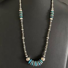 Long Sterling Silver Blue Turquoise Navajo Pearls Bead Necklace. 30 Inch Weight: 61 Grams Navajo Pearls, Blue Turquoise, Silver Blue, Bead Necklace, Turquoise Blue, Pearl Beads, Womens Jewelry Necklace, Color Blue, Beaded Necklace