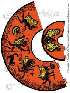 the letter c is decorated with cats and butterflies on an orange background that has black lettering