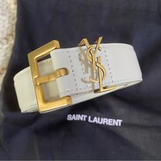 Brand New. Never Used. I Added An Extra Whole Though But I Think It's Still Too Big For Me. 100inches. Laque Ysl Monogram Leather Belt A Sleek Buckle And Ysl Monogram Keeper Cinch The Chic Look Of This Italian Belt Made From Calfskin Leather. 1" Belt Width; 1" X 1 1/2" Buckle Leather Made In Italy Ysl Bag Outfit, Heels Versace, Ysl Outfit, How To Be Prettier, Ysl Aesthetic, Ysl Perfume, Versace Heels, Ysl Belt, Fancy Heels