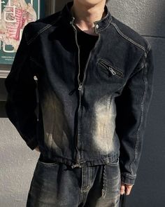 Acubi Men, Acubi Outfits, Korean Street Fashion Men, Outfit Denim, Denim On Denim, Concept Clothing, Mens Casual Dress Outfits, Guys Clothing Styles