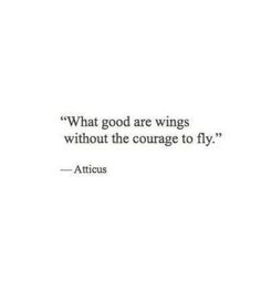 a quote that reads, what good are wings without the courage to fly? atticus