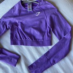 ** 2nd Photo Shows The Color The Best Never Worn! (Gymshark No Longer Attaches Original Tags But I Have The One On The Inside!) Gym Shark Tops, Purple Workout Outfit, Zip Up Sports Bra, Nemo Birthday, Track Star, Long Sleeve Workout Top, Gym Aesthetic, Crop Long Sleeve, Gym Shark