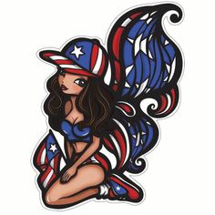 a girl with an american flag hat and wings