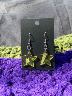 Small Star Earrings    Materials    Resin    Holographic bits    Jump rings    Earrings hooks Star-shaped Pierced Earrings As Gift, Star-shaped Pierced Earrings For Gifts, Star-shaped Nickel-free Plug Earrings As Gift, Star Shaped Pierced Earrings For Gifts, Star-shaped Nickel-free Plug Earrings For Gift, Nickel-free Star Shaped Plug Earrings For Gift, Star Shaped Nickel Free Plug Earrings For Gift, Green Star Earrings For Pierced Ears, Handmade Yellow Star-shaped Jewelry