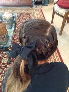 Double french braided side ponytail Braids Side, Side Braid Ponytail, Braided Side, Double French Braids, Girl Hair Dos, Lil Girl Hairstyles, Cheer Hair, Sport Hair