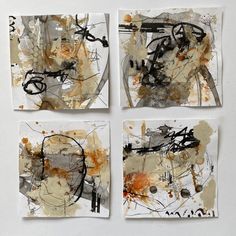 four pieces of art that have been altered to look like abstract paint and ink on paper