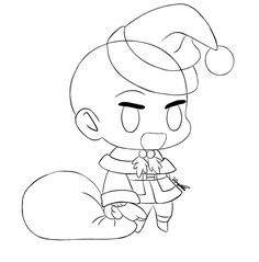 a drawing of a person wearing a santa hat and holding a stuffed animal in one hand