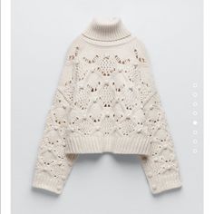 Zara Cropped Cable Knit Sweater With Buttons Bnwt. Color Ecru Ref 5802/011 Zara Cropped Knit Sweater, Affordable Trendy Zara Knit Top, Knitwear Details, Cropped Cable Knit Sweater, Sweater With Buttons, Textured Knit Sweater, Zara Outfit, Lace Sweater, Knitted Hood