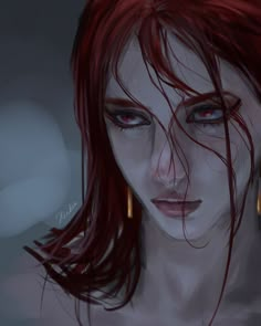 a digital painting of a woman with red hair and piercings on her ear rings