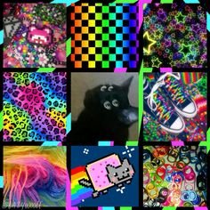 a collage of images with different colors and designs on them, including shoes, socks, hair, and other items