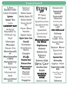 the different types of font and numbers for each type of text, which are also in english