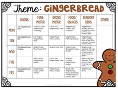 a gingerbread recipe is shown in the middle of this printable meal plan for kids