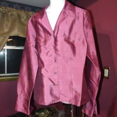 Ann Taylor Vintage Raw Silk Shiny Mauve Blouse 12 Excellent Condition ~ Never Worn This Unique Blouse Requires Cuff Links Width 19" Length 24" Pink Fitted Formal Top, Fitted Long Sleeve Pink Blouse Piece, Formal Fitted Pink Blouse, Mauve Blouse, Unique Blouse, Cuff Links, Raw Silk, Ann Taylor, Size 12