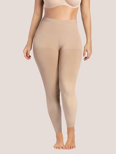 Enjoy total shape control with the Curveez® Barely There Layering Leggings. A legging that puts all other leggings to shame, this mid-waist to ankle bottom sculpts and contours the tummy, hips, thighs, and butt with seamless construction and medium compression. If you are thinking comfy, then you are right. While there is nothing to dig or irritate the skin, to actually nourish you while you wear them, the fibers are infused with vitamin E. Medium compression leggings Mid-waist fit Lifts the behind, tucks stomach, slims back Seamless and smooth Yarns are infused with Vitamin E Compression Leggings, Halloween Sale, Shapewear, Apparel Accessories, Layering, Leggings, Outfit Accessories, Skin, How To Wear