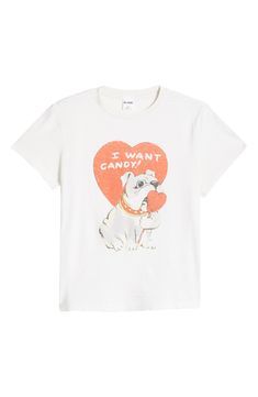 Add a sweet element to your ensemble with an all-cotton T-shirt boasting a classic crewneck and an adorable graphic of a bulldog licking a heart lollipop. 21 1/2" length (size medium) Crewneck Short sleeves 100% cotton Machine wash, tumble dry Made in the USA I Want Candy, Heart Lollipop, Making Money, Lollipop, A Heart, White Vintage, Bulldog, Cotton Tshirt, I Want