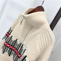 Beige Knitted Sweater | IU M Beige Knitted Sweater, Fashion Chingu, Iu Fashion, Beige Cardigan, Floral Knit, Embroidered Sweater, Thick Fabric, Mock Neck Sweater, Knitted Sweater