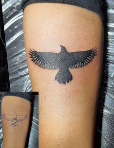 a bird tattoo is shown on the leg