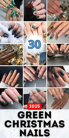 Christmas Nails With Red, Dip Nail Art, Green Christmas Nail Ideas, Simple Short Nails, Green Christmas Nail, Holiday Nail Art Ideas, Green Christmas Nails, Nails Festive, Stylish Nail Art