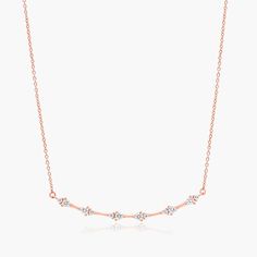 14K Rose Gold Luminance Lab-Created Diamond Necklace. Simple and classic, this fashion pendant is certain to become your new go-to look. Crafted in 14K rose gold, this choice simply shimmers with a horizontal curved lab-created diamond-lined bar. Lab-created diamonds and a brilliant buffed luster, this pendant suspends along an 18.0-inch cable chain that secures with a lobster lock clasp. Diamond Necklace Simple, Fashion Pendant, Necklace Simple, Lab Created Diamonds, Cable Chain, Pendant Jewelry, Lab Grown, Lab Grown Diamonds, Diamond Necklace