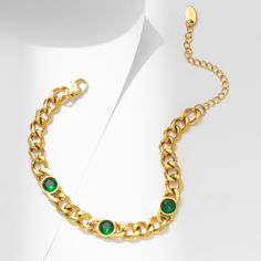 Top-quality Titanium Steel Real 18k Gold Plated Durable, Idea for Everyday Wear Size:45cm+5cm Luxury Green Rectangular Necklace, Luxury Green Chain Necklace For Gifts, Pearl Jewlery, Crystal Green, Layered Chains, Star Ring, Gold Chain Necklace, Green Crystals, Jewelry Trends