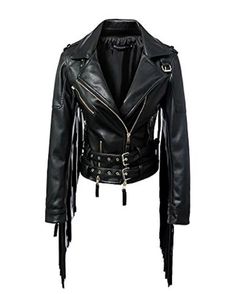 New Handmade Leather Fringe Fashion Biker Stylish Belted Jacket For Women's on Storenvy Black Brogues, Fringe Fashion, Leather Formal Shoes, Velvet Loafers, Studded Jacket, Long Fringe, Belted Jacket, Genuine Leather Shoes, Leather Fringe