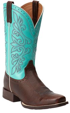 Square Toe Western Boots, Turquoise And Brown, Turquoise Top, Girl Boots, Ariat Boots