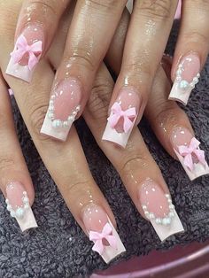 Multicolor  Collar   Colorblock Color Nails,3D Nails Embellished   Nail,Hand & Foot Care Bow Nail Designs, Girly Acrylic, Pink Life, White Nail Designs