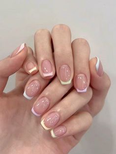 Multicolor  Collar    Color Nails Embellished   Nail,Hand & Foot Care Short Minimalist Dip Nails, French Natural Nails Short, Simple Kawaii Nails Short, Petite French Tip Nails, Painted Nail Tips, Really Short Fall Nails, Short Nails French Tip Designs, Nail Art Small Nails, Nails French Colorful