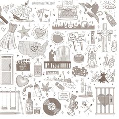 a drawing of various things that are in the shape of a heart, including a baby's crib