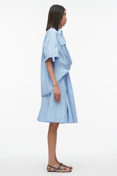 Tucked Front Shirt Dress – 3.1 Phillip Lim Casual Summer Shirt Dress With Pleated Waist, Chic A-line Shirt Dress With Pockets, Chic Shirt Dress With Pleated Hem For Daywear, Chic Summer Shirt Dress With Pleated Hem, Spring A-line Shirt Dress With Pockets, Casual Pleated Shirt Dress For Summer, Summer Midi Shirt Dress With Pleated Waist, Oversized Summer Dresses For Workwear, Casual Dress With Relaxed Skirt For Work