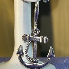 Silvery Nautical Anchor Dangle Earrings. Nwt. Handmade. Surgical Steel. Nautical Style Anchor Jewelry In Blue, Blue Nautical Style Anchor Jewelry, Nickel-free Anchor Shaped Sterling Silver Jewelry, Blue Nautical Anchor Jewelry, Anchor Earrings, Silver Anchor-shaped Nautical Jewelry, Nautical Anchor, Earrings Color, Nautical