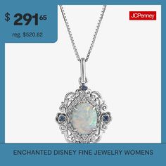 Character: Cinderella, Disney PrincessDiamond Clarity: I2-I3Jewelry Closure: Spring Ring ClaspSetting: ProngStone Cut: OvalStone Millimeter Measurement: 7 Mm Width, 9 Mm LengthDiamond Color: I-JMetal Color: WhiteChain Length: 18 InchPendant Length: 18mmPendant Width: 15.3mmRounded Carat Weight: 1/10 Ct. T.w.Chain Construction: BoxCare: Wipe CleanStone Type: 1 Lab Created Opal, 26 Natural Diamond, 4 Genuine Blue TopazAuthenticity: Lab Created StoneBirthstone: October BirthstoneMetal: Sterling Si… Cinderella Princess, Enchanted Disney, Enchanted Disney Fine Jewelry, Disney Fine Jewelry, Cinderella Disney, Princess Cinderella, White Opal, Type 1, Spring Rings