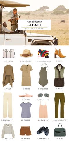 South Africa Packing List, What To Wear On Safari, Safari Clothes, Africa Packing List, Safari Clothing, Women Outfits Ideas, Travel Safari, Safari Photography, Safari Vacation