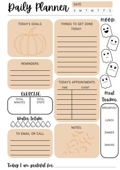 a printable baby planner with pumpkins, ghost faces and other things to do