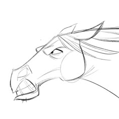 a drawing of a horse's head with its mouth open and eyes wide open