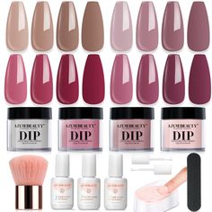 PRICES MAY VARY. 🎁Dip Nails Powder Starter Kit: 4*0.35oz dip powder, 3*0.34oz dip liquid set, 1 Recycling Tray, 1 Large Nail Brush, 1 Nail file, 2 dipping powder gel brushes for replacement. A kit containing all your nail art needs. 💅No Lamp Needed & Long-Lasting: AZUREBEAUTY nail dipping powder does not require UV/LED light to cure quickly, is skin friendly while avoiding skin darkening and damage, simple, safe and easy to use, suitable for both nail professionals and home users beginners. Us Can You Paint Over Dip Powder Nails, Azurebeauty Dip Powder, Dip Manicure, Nail Art Salon, Manicure Diy, French Nail Art, Nail Dip, French Nail, Manicure Kit