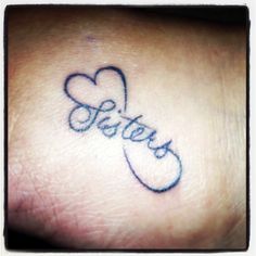 the word sister written in cursive writing with a heart on it's side