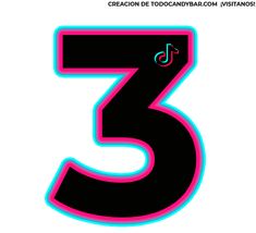 the number three is black and pink with a blue border around it that reads 3