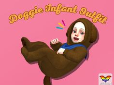 a cartoon image of a person in a slotty suit with the words doggie infant suitet on it