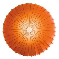 an orange parasol is shown against a white background with the light reflecting on it