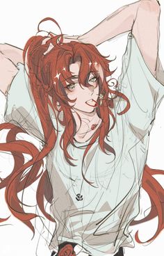 a drawing of a woman with long red hair