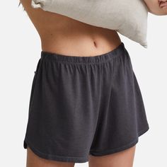 The sleep short you've been dreaming of is made with a blend of 70% tencel™ lyocell and 30% organic cotton. this relaxed mid-rise short is designed to flatter with a curved butterfly-shaped hem back pockets and soft elastic waist.   - 70% tencel™ lyocell and 30% organic cotton   - machine wash cold with like colors   - tumble dry low   - do not bleach please note that there can be slight differences in the coloration of our products across different fabrications. to ensure no color discrepancy i Mid Rise Shorts, Sleep Shorts, Dark Grey Color, Sleepwear & Loungewear, Sleepwear Robe, No Color, Charcoal Color, Bike Shorts, You've Been