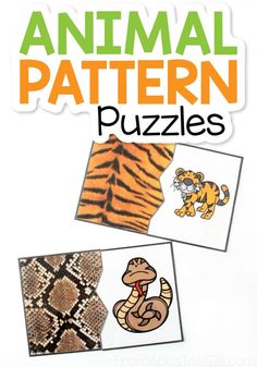 an animal pattern puzzle is shown with two pictures and the words, animal patterns puzzles