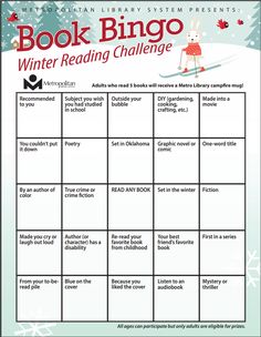 a winter reading challenge for children to learn how to read the book bingo game