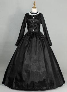 Victorian Civil War Dickens Faire Caroler Maid Dress   Condition: Brand New  Color: amp;nbsp; Green / Black / Red/ Blue / Purple / Rose Red / Customized Color  Material: This Civil War Dress is made of amp;nbsp; High Quality satin, soft,smooth and comfortable to wear  Sleeve Length: Full Sleeve  Dresses Length:Floor-Length  Neckline: amp;nbsp; O-Neck  Decoration: Ruffles + Lace + Button  Style: This dress is perfect for civil war,victorian,medieval,regency,renaissance, wedding, cosplay, themed p Full Sleeve Dresses, Gothic Victorian Dresses, Full Sleeves Dress, Hoop Skirt, Theatre Costumes, Lace Button, Button Style, Maid Dress, Purple Rose