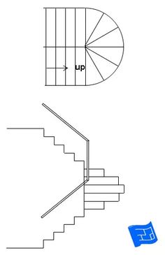 a drawing of a spiral staircase with an up and down handrail